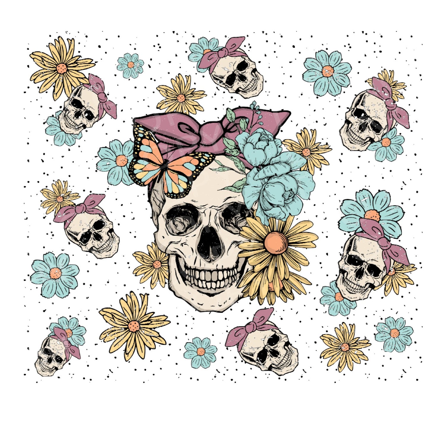 Skull flowers retro